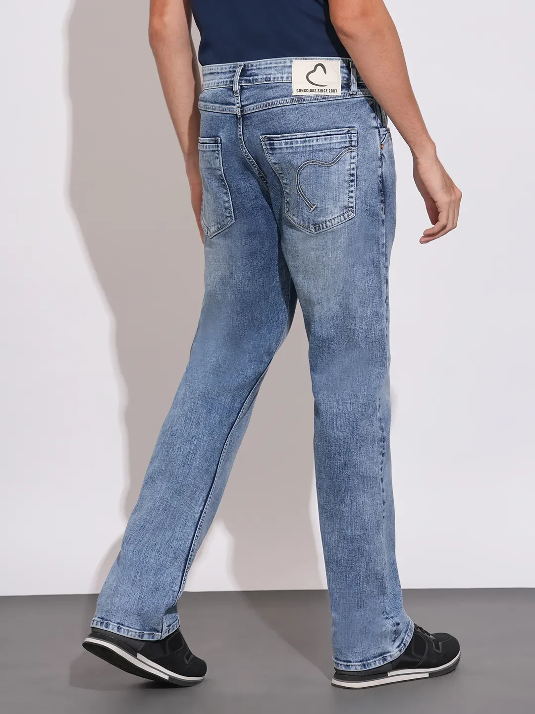 Blue Boot Cut Fit Cotton Blend Men's Denims by Being Human Clothing - Image 3