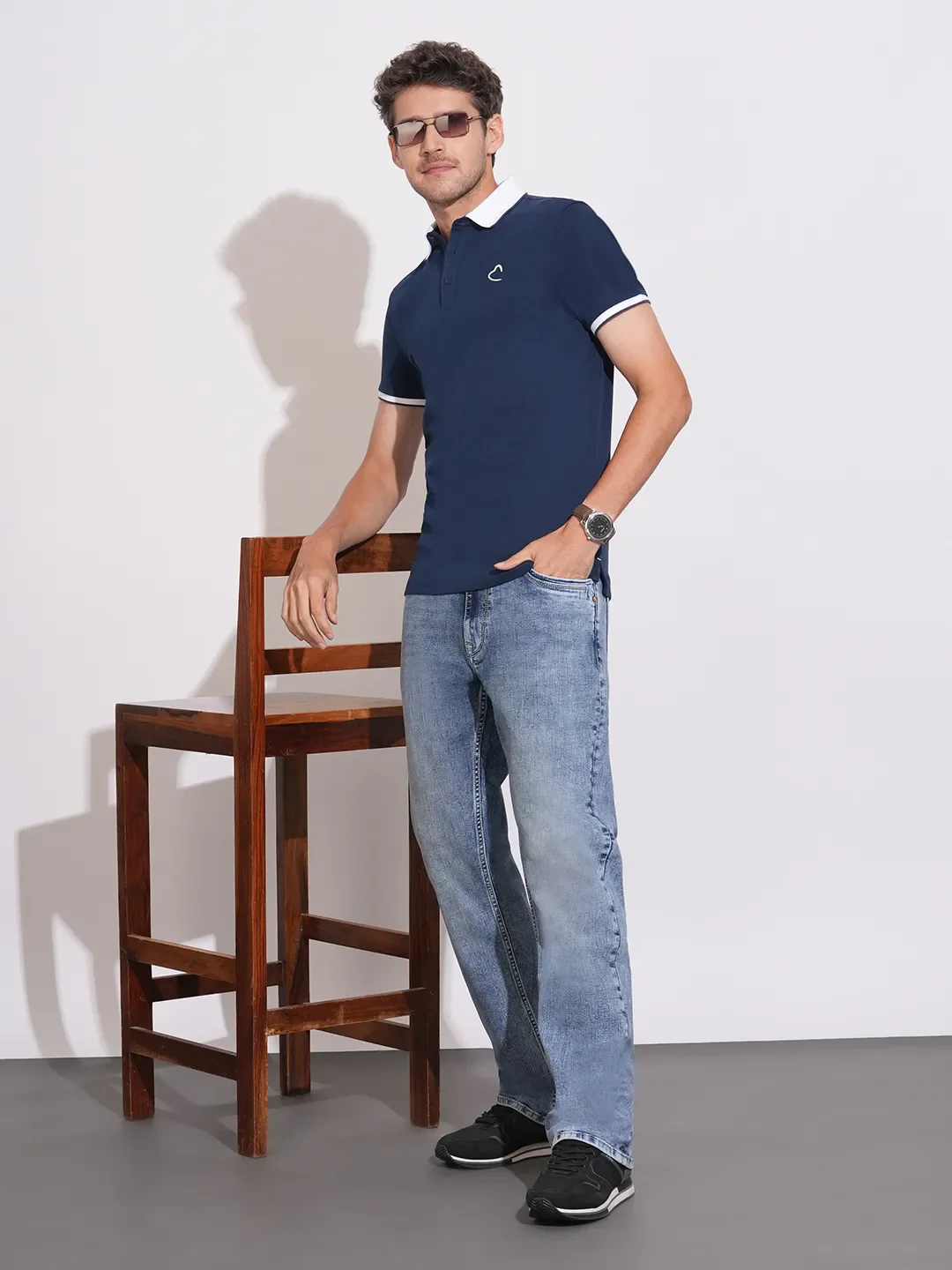 Blue Boot Cut Fit Cotton Blend Men's Denims by Being Human Clothing - Image 4