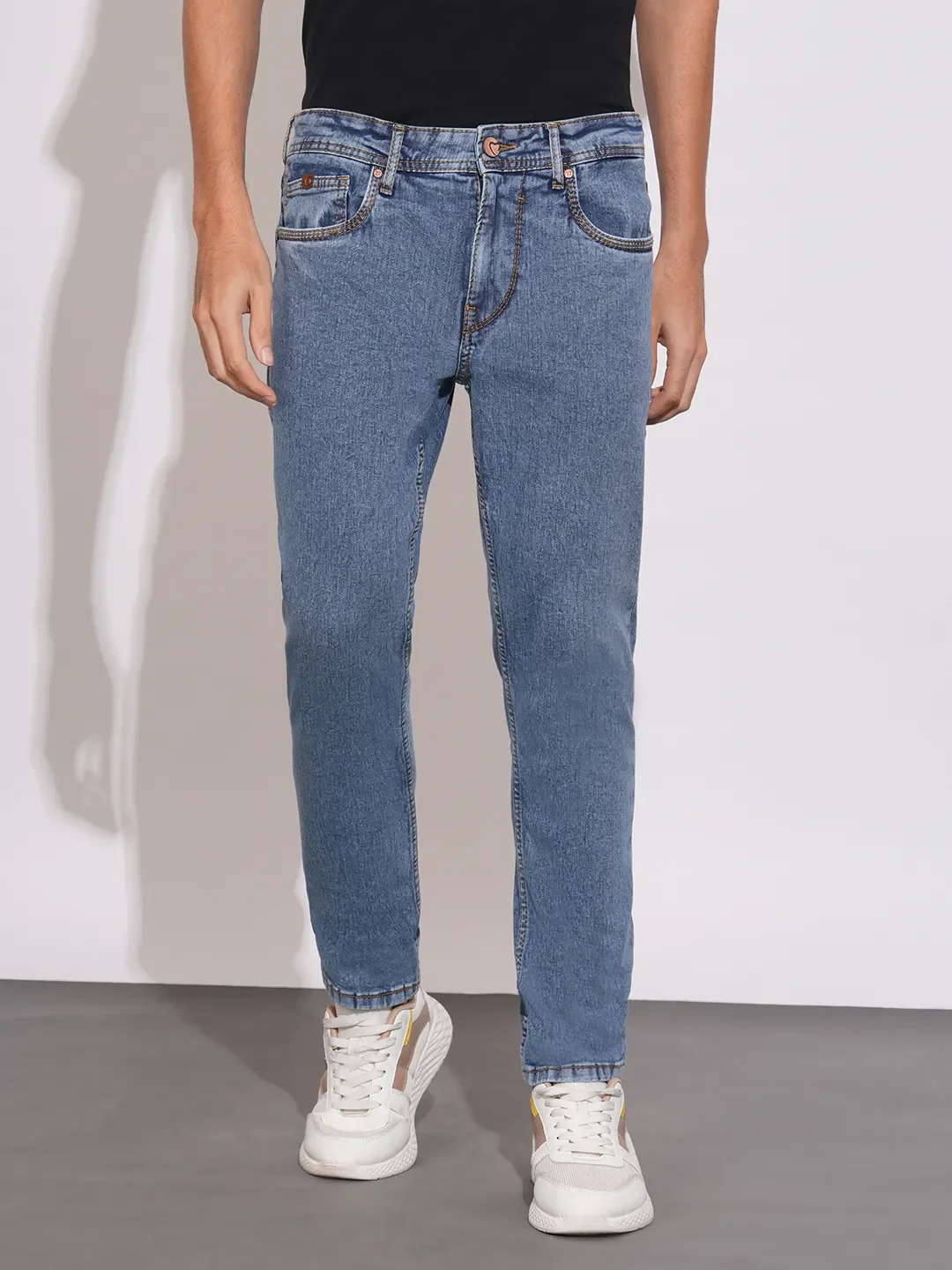 Blue Cropped Fit Cotton Blend Men's Denims by Being Human Clothing