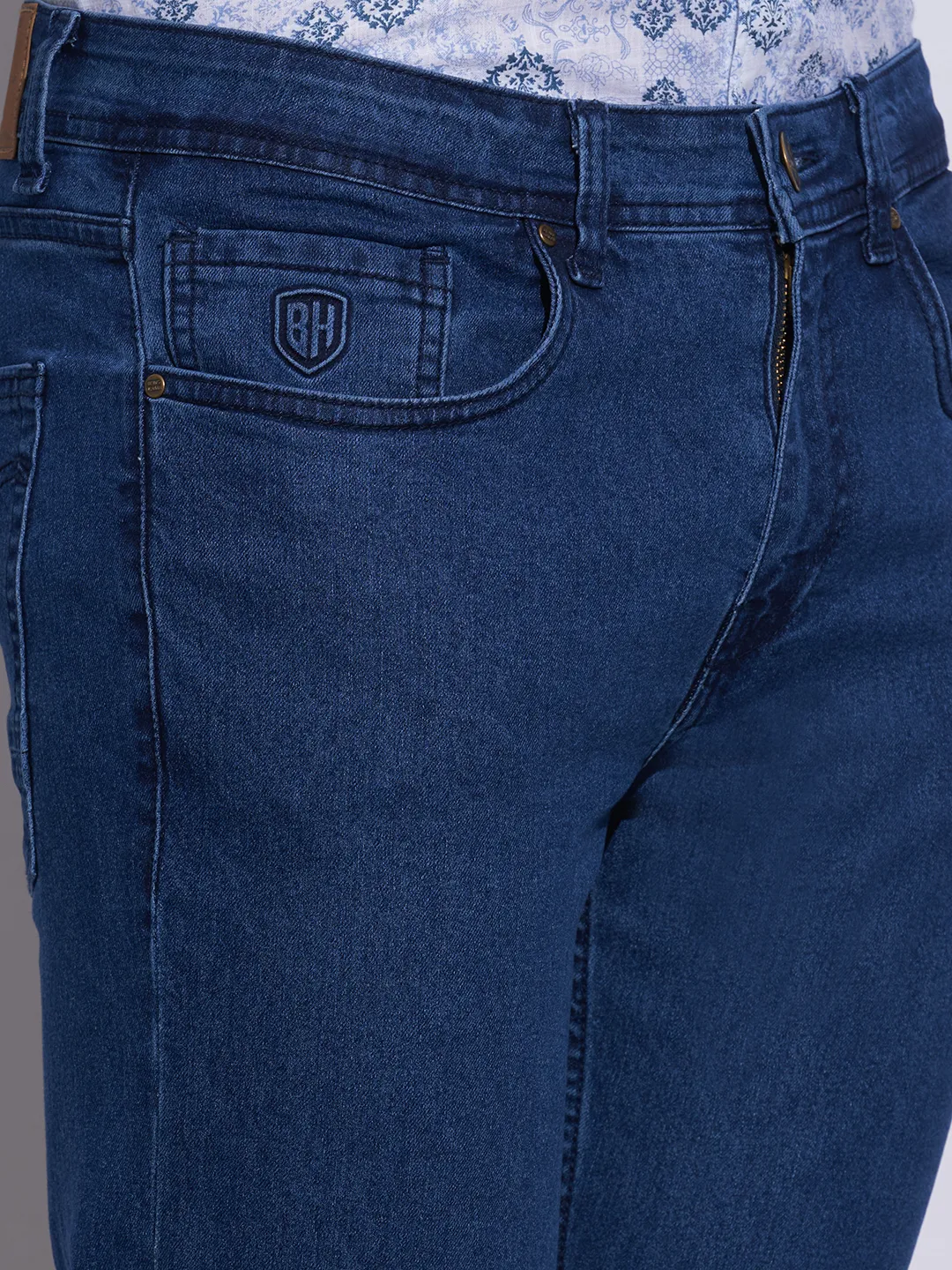 Blue Slim Fit Cotton Blend Men's Denims by Being Human Clothing - Image 5