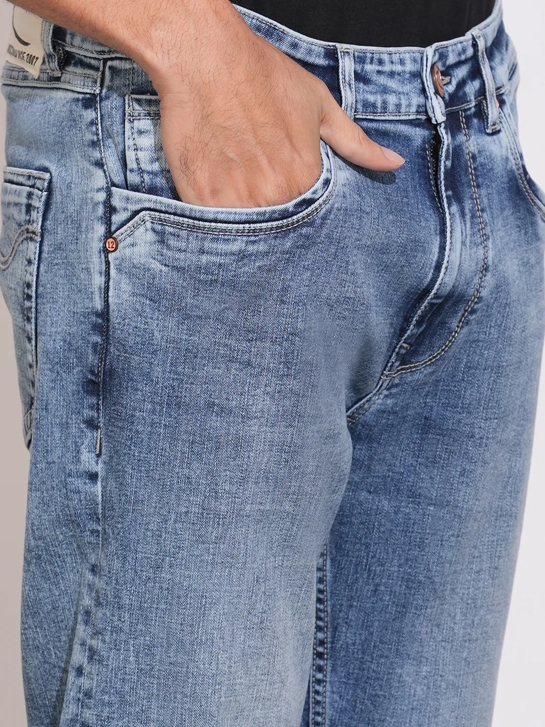 Blue Straight Fit Denims For Men By Being Human Clothing - Image 5