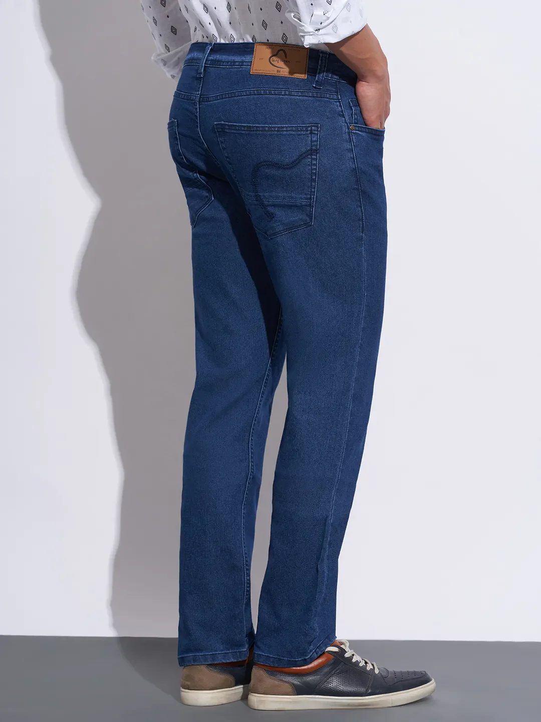 Blue Straight Fit Cotton Blend Men's Denims by Being Human Clothing - Image 3