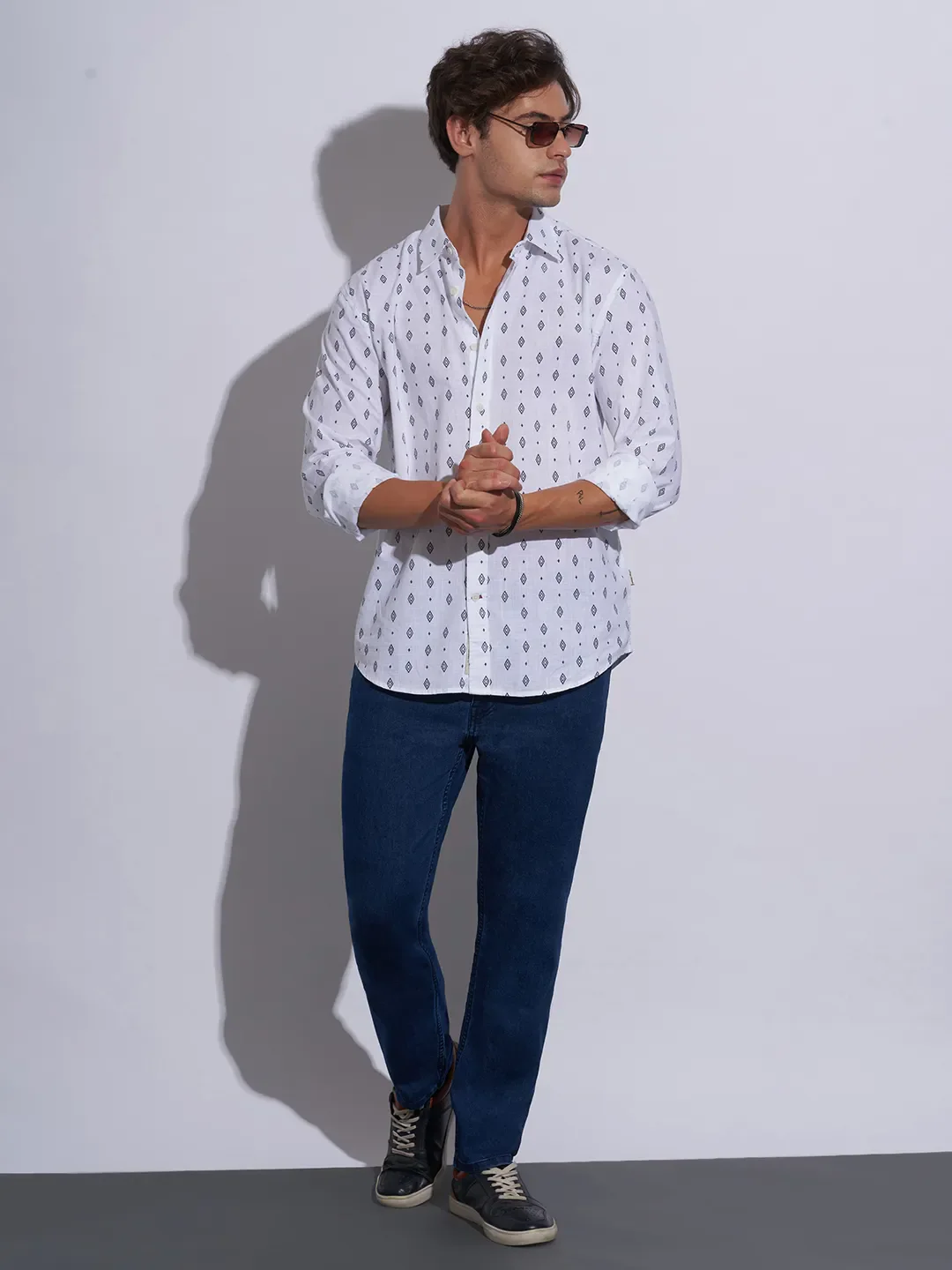 Blue Straight Fit Cotton Blend Men's Denims by Being Human Clothing - Image 4