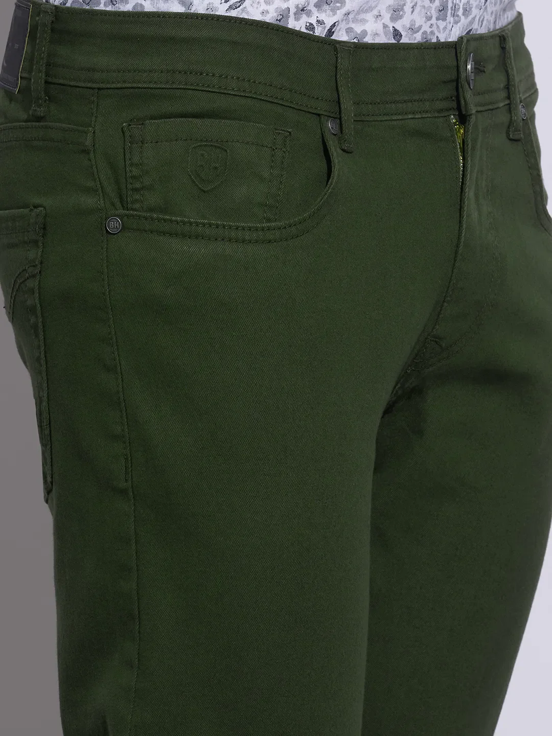 Green Slim Fit Cotton Blend Men's Denims by Being Human Clothing - Image 5