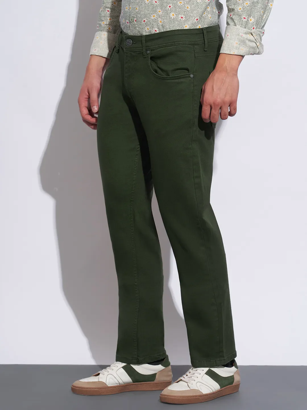 Green Straight Fit Cotton Blend Men's Denims by Being Human Clothing - Image 2
