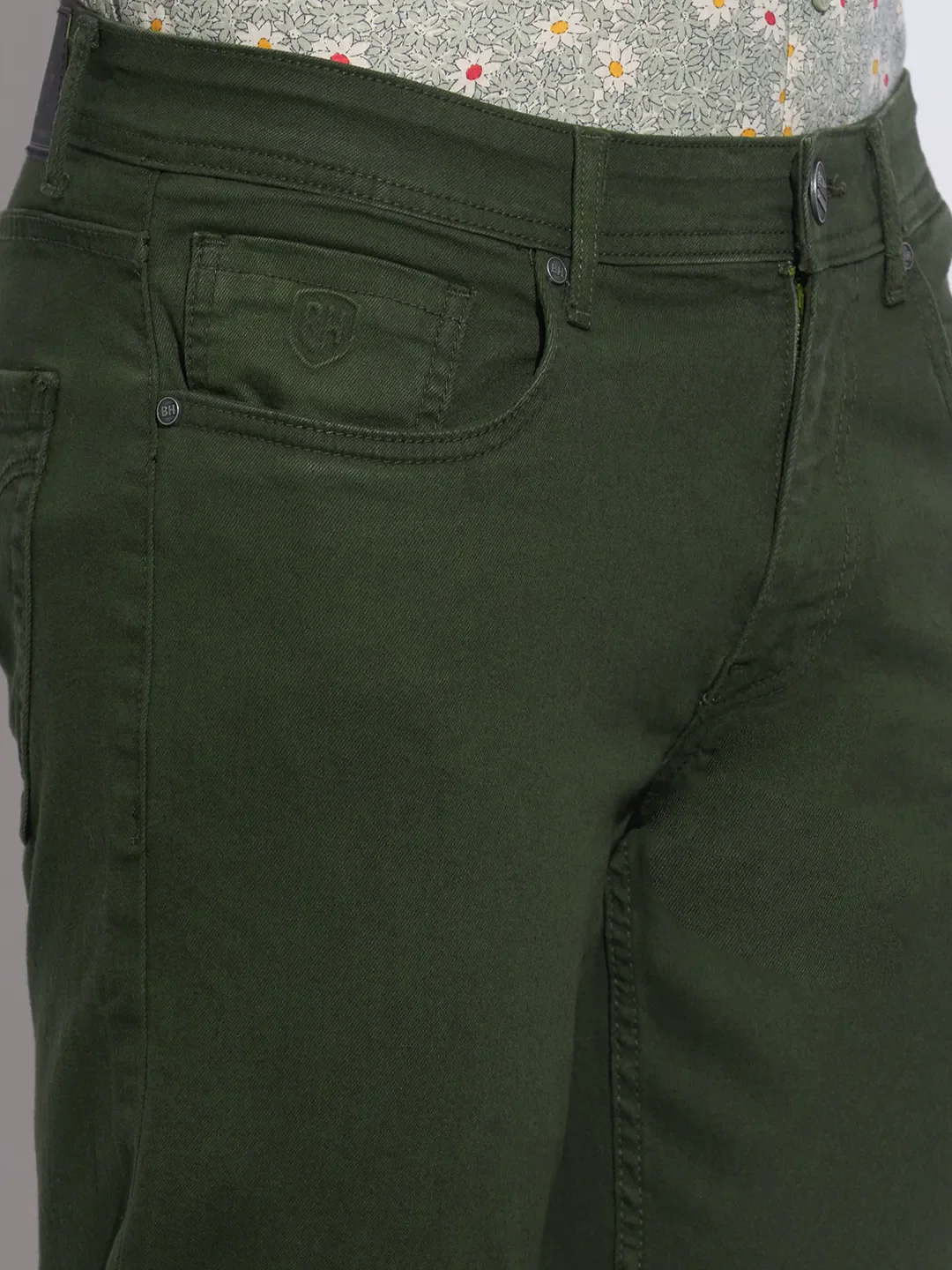 Green Straight Fit Cotton Blend Men's Denims by Being Human Clothing - Image 5