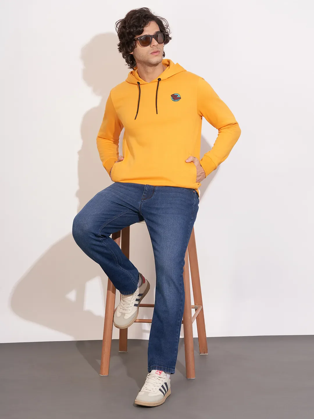 Yellow Regular Fit  Long Sleeves Cotton Blend Men's Hoodie by Being Human Clothing - Image 4