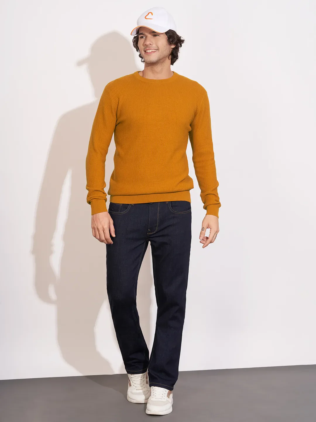 Mustard Regular Fit Round Neck Men's Sweatshirt by Being Human Clothing - Image 4