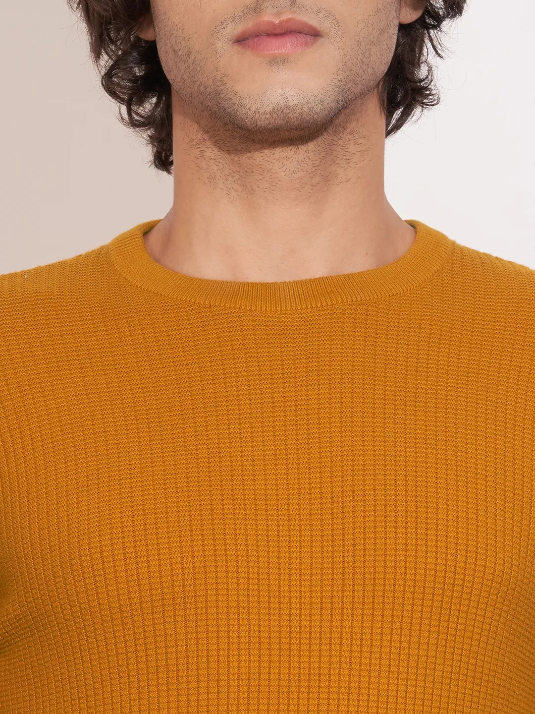 Mustard Regular Fit Round Neck Men's Sweatshirt by Being Human Clothing - Image 5