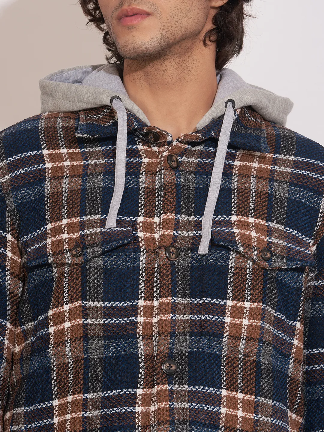 Blue Moderno Fit Regular Collar Long Sleeves Men's Shacket by Being Human Clothing - Image 5