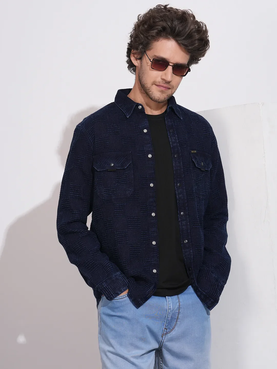 Navy Moderno Fit Regular Collar Men's Shirt by Being Human Clothing - Image 6