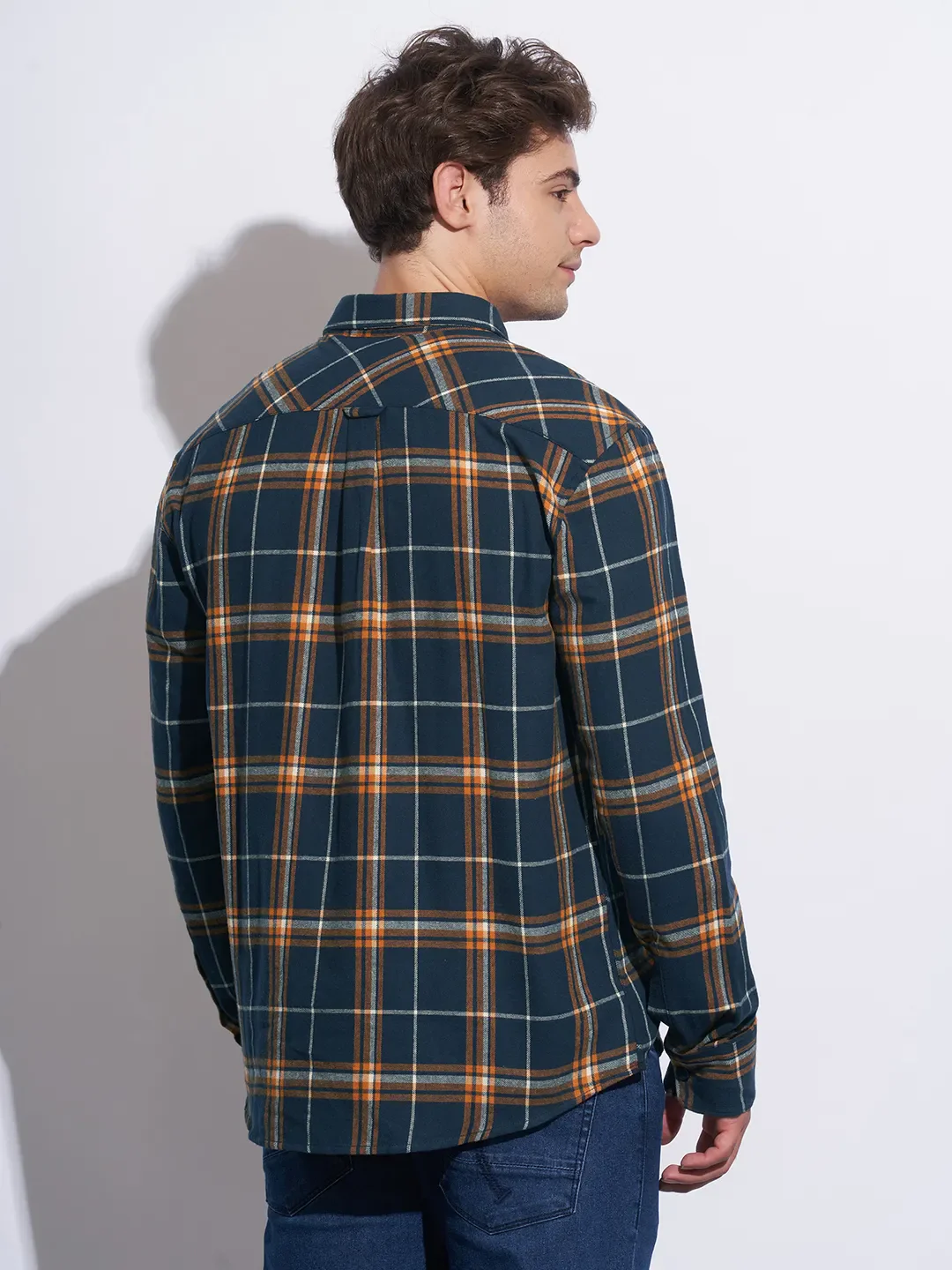 Blue Moderno Fit Regular Collar Long Sleeves Cotton Men's Shirt by Being Human Clothing - Image 3