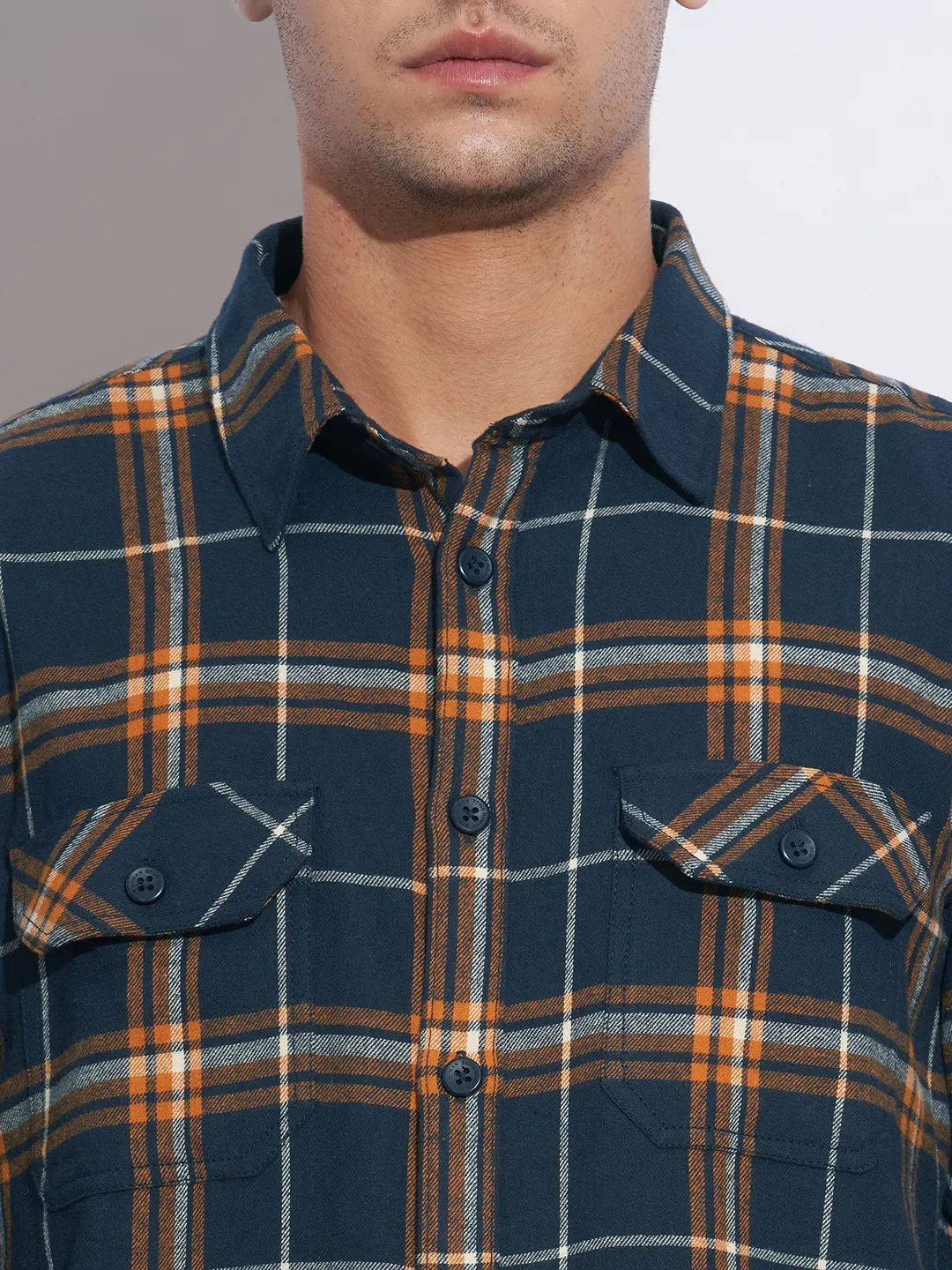 Blue Moderno Fit Regular Collar Long Sleeves Cotton Men's Shirt by Being Human Clothing - Image 5