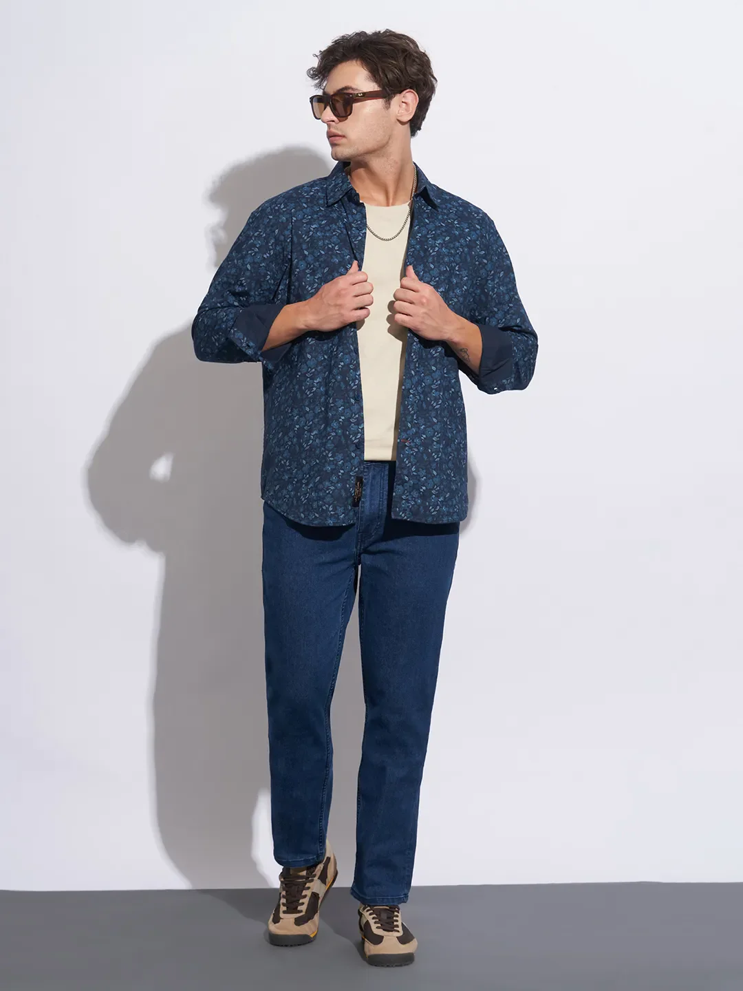 Blue Moderno Fit Regular Collar Long Sleeves Cotton Men's Shirt by Being Human Clothing - Image 4