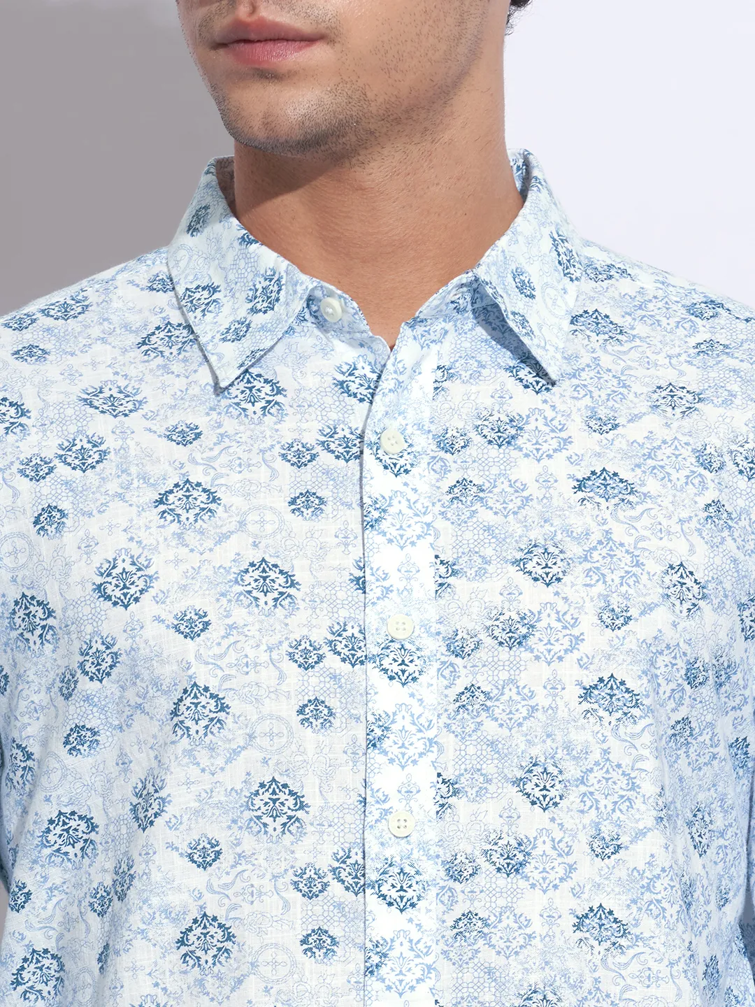Blue Moderno Fit Regular Collar Long Sleeves Cotton Men's Shirt by Being Human Clothing - Image 4
