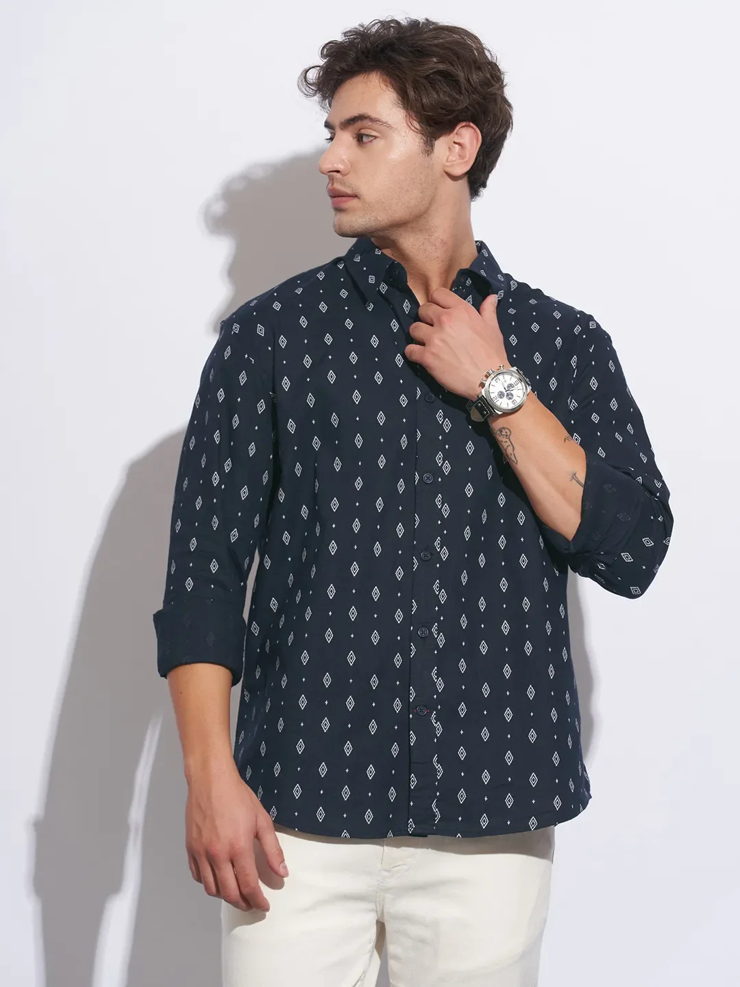 Blue Moderno Fit Regular Collar Long Sleeves Cotton Men's Shirt by Being Human Clothing - Image 6