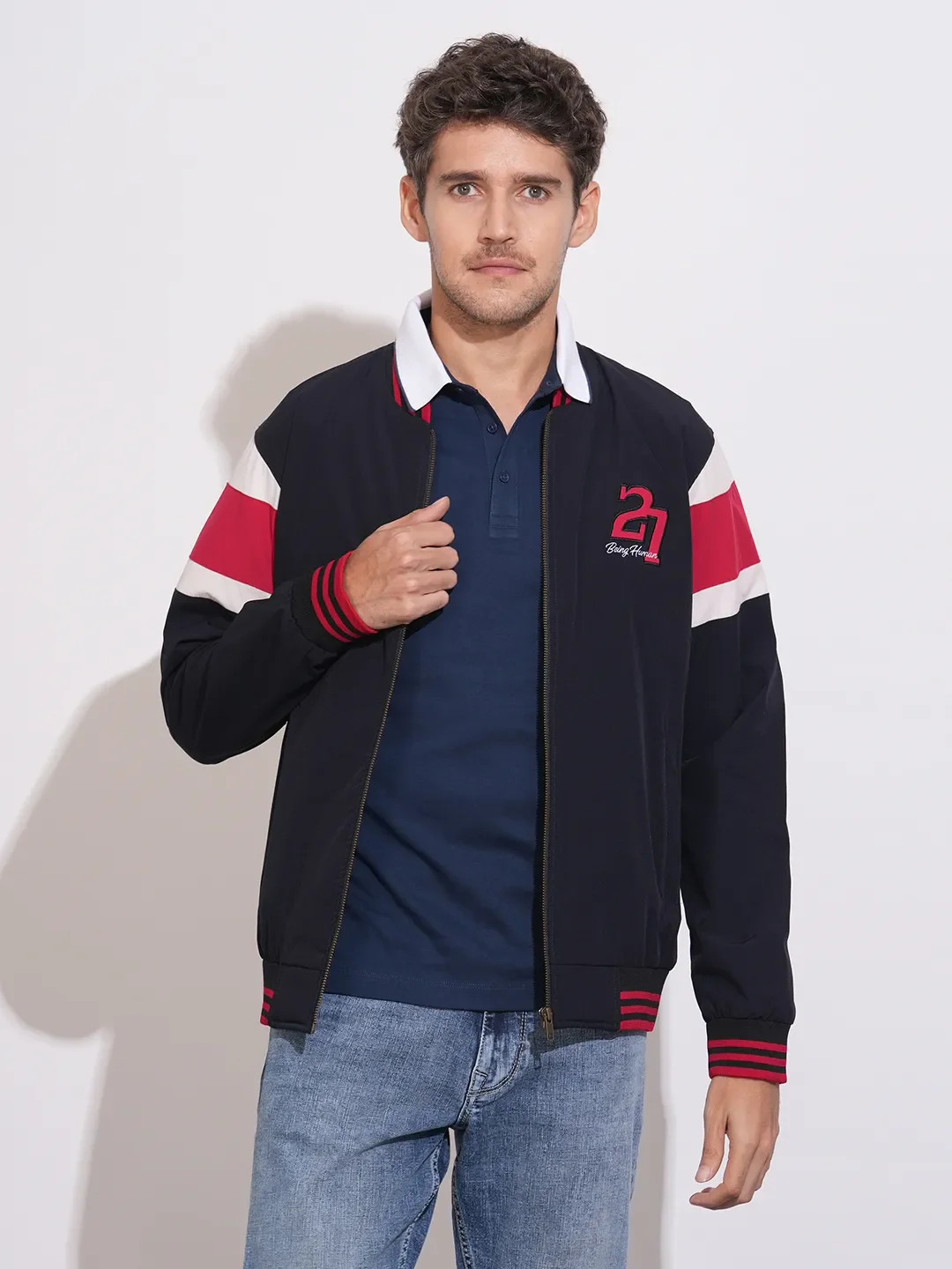 Blue Regular Fit Long Sleeves Polyester Men's Jacket by Being Human Clothing