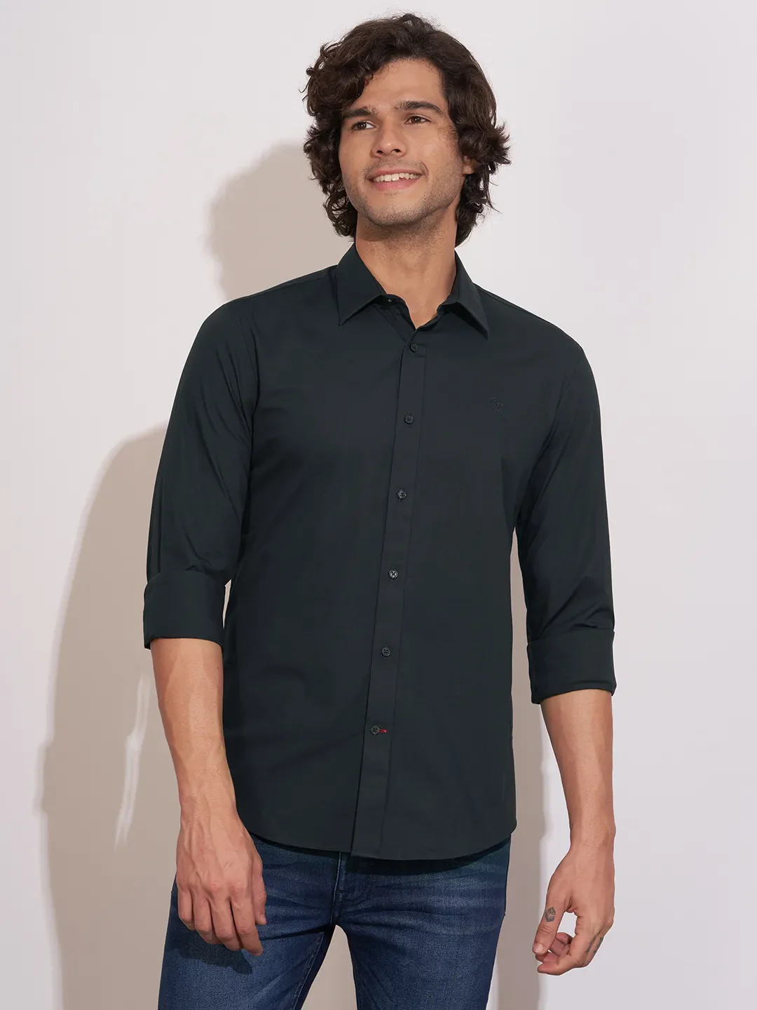 Blue Moderno Fit Regular Collar Long Sleeves Cotton Blend Men's Shirt by Being Human Clothing