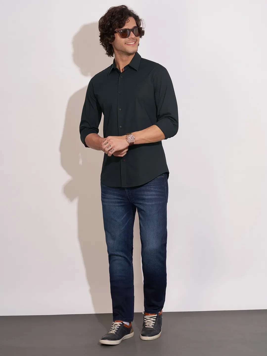 Blue Moderno Fit Regular Collar Long Sleeves Cotton Blend Men's Shirt by Being Human Clothing - Image 4