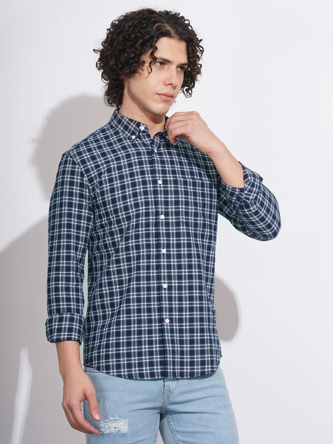 Navy Regular Fit Regular Collar Men's Shirt by Being Human Clothing - Image 2
