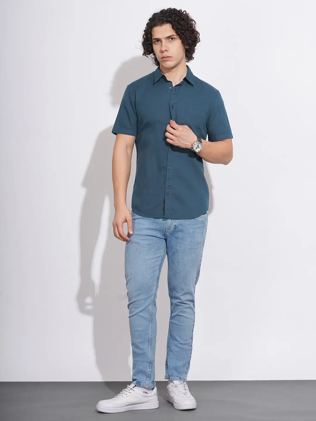 Navy Regular Fit Regular Collar Men's Shirt by Being Human Clothing - Image 4