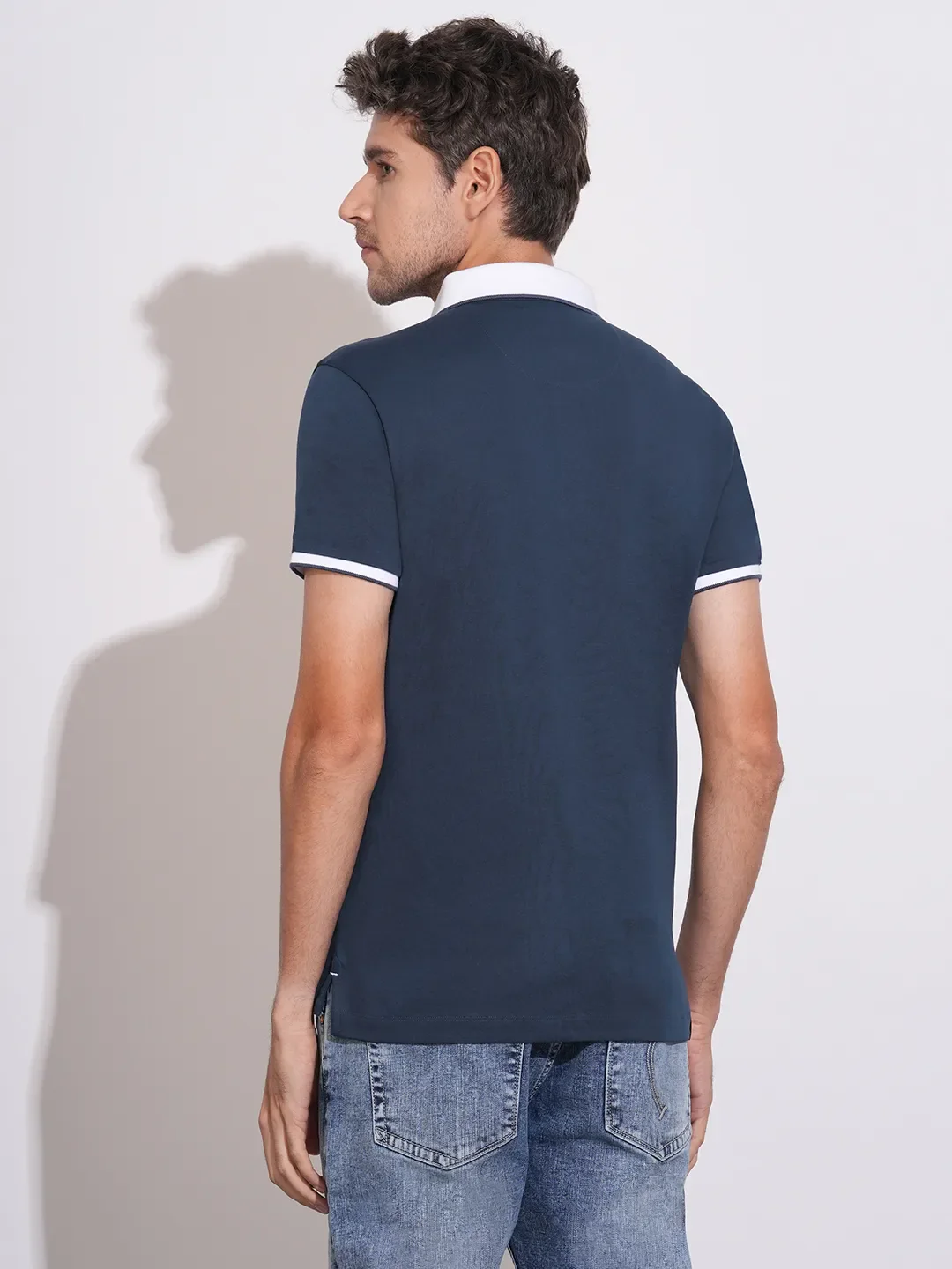 Navy Regular Fit Men's Polo T-Shirt by Being Human Clothing - Image 3