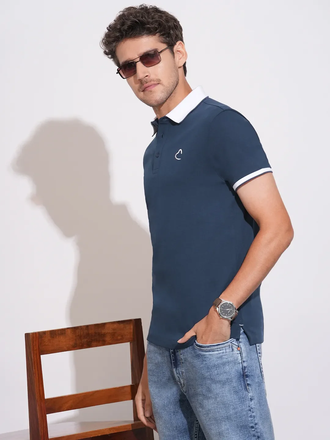Navy Regular Fit Men's Polo T-Shirt by Being Human Clothing - Image 6