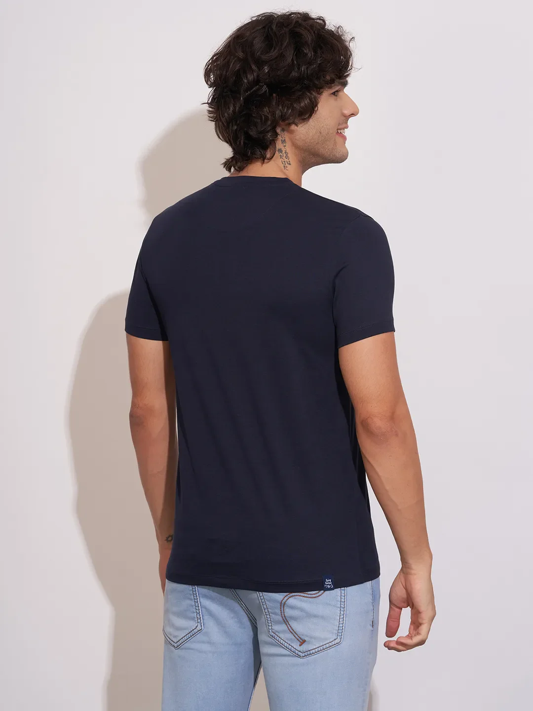 Navy Moderno Fit Round Neck Men's T-Shirt by Being Human Clothing - Image 3