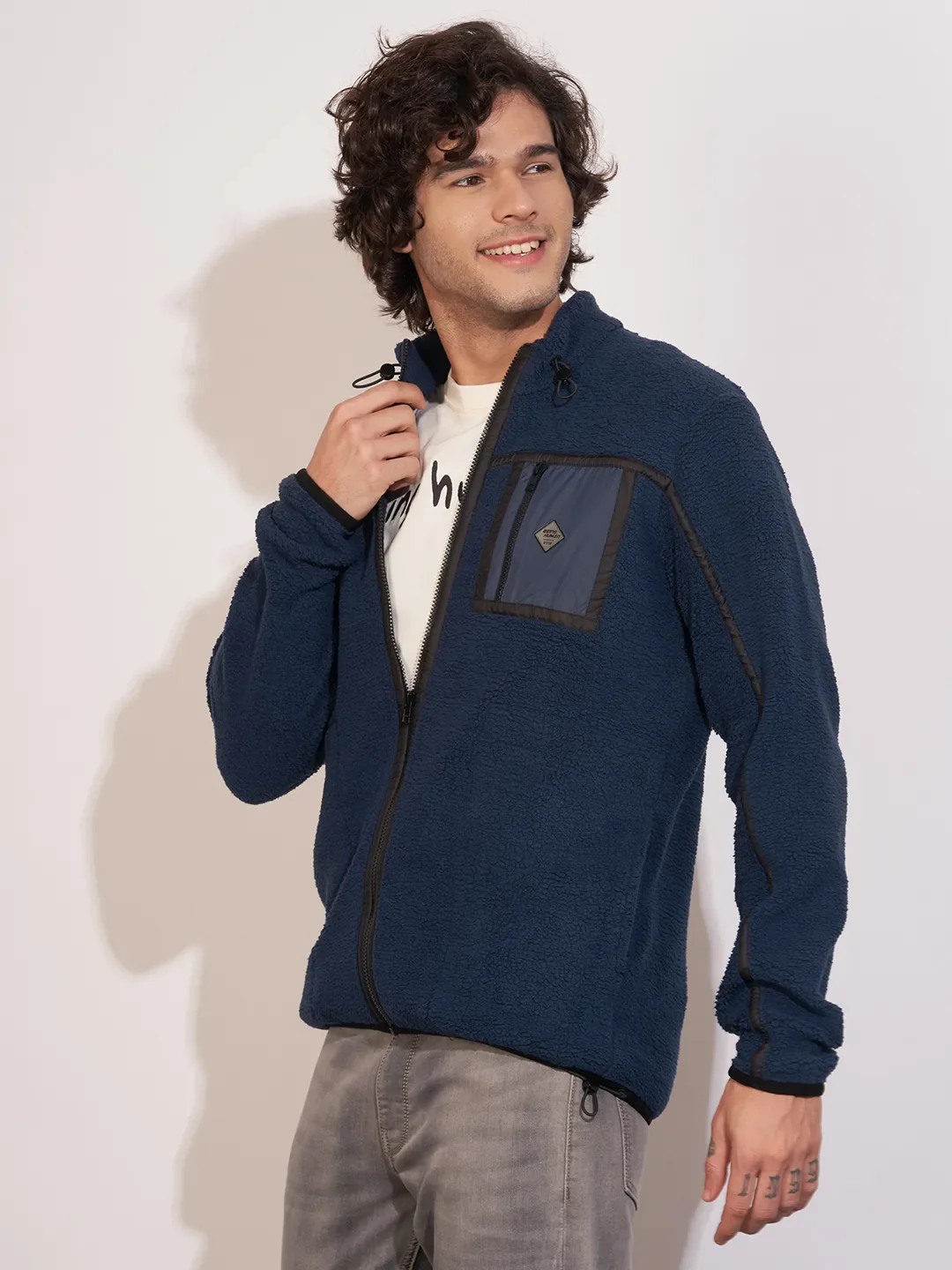 Navy Regular Fit Round Neck Men's Sweatshirt by Being Human Clothing - Image 2