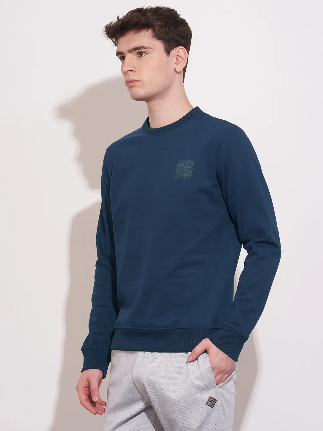 Navy Regular Fit Round Neck Men's Sweatshirt by Being Human Clothing - Image 2