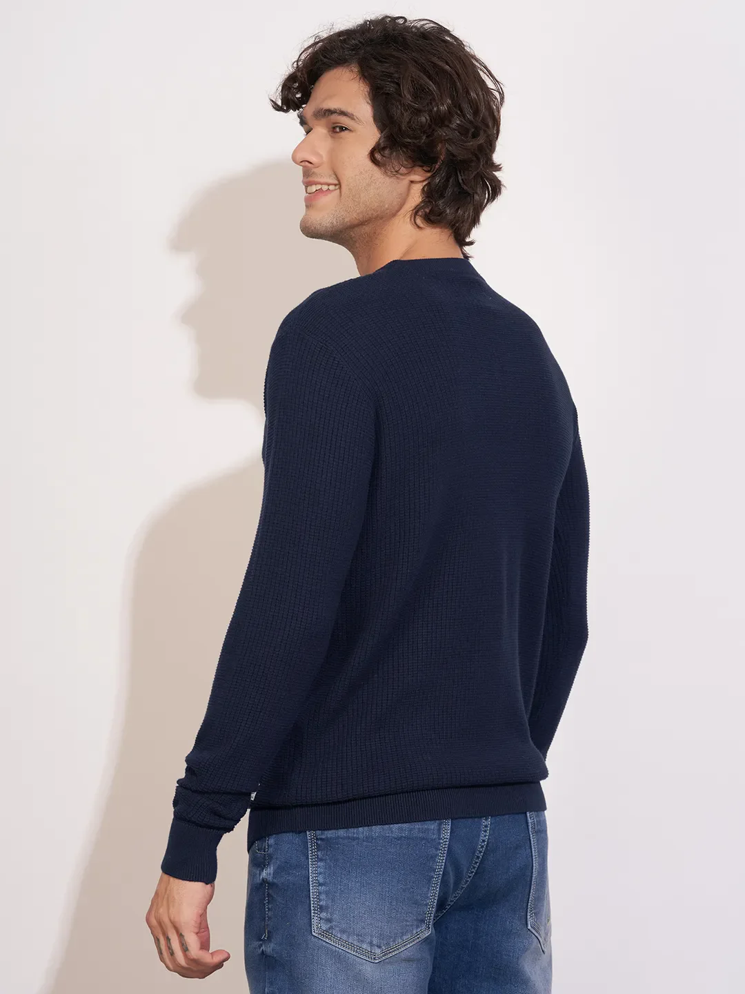 Navy Regular Fit Round Neck Men's Sweatshirt by Being Human Clothing - Image 3