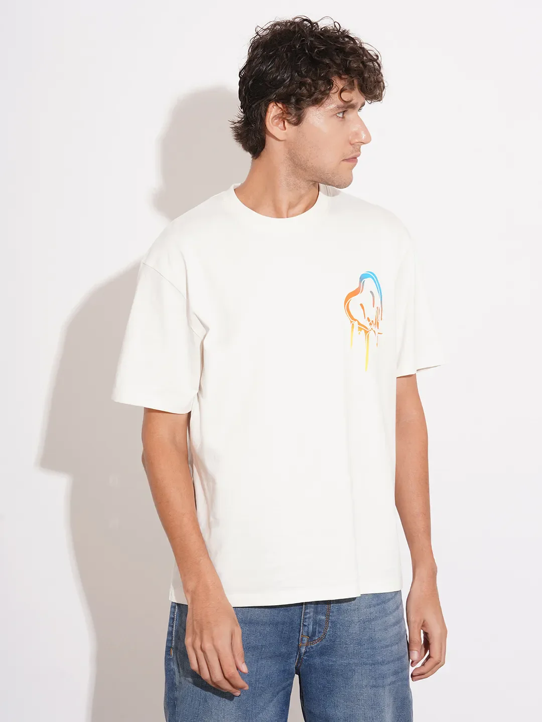 Off White Easy Fit Round Neck Men's T-Shirt by Being Human Clothing