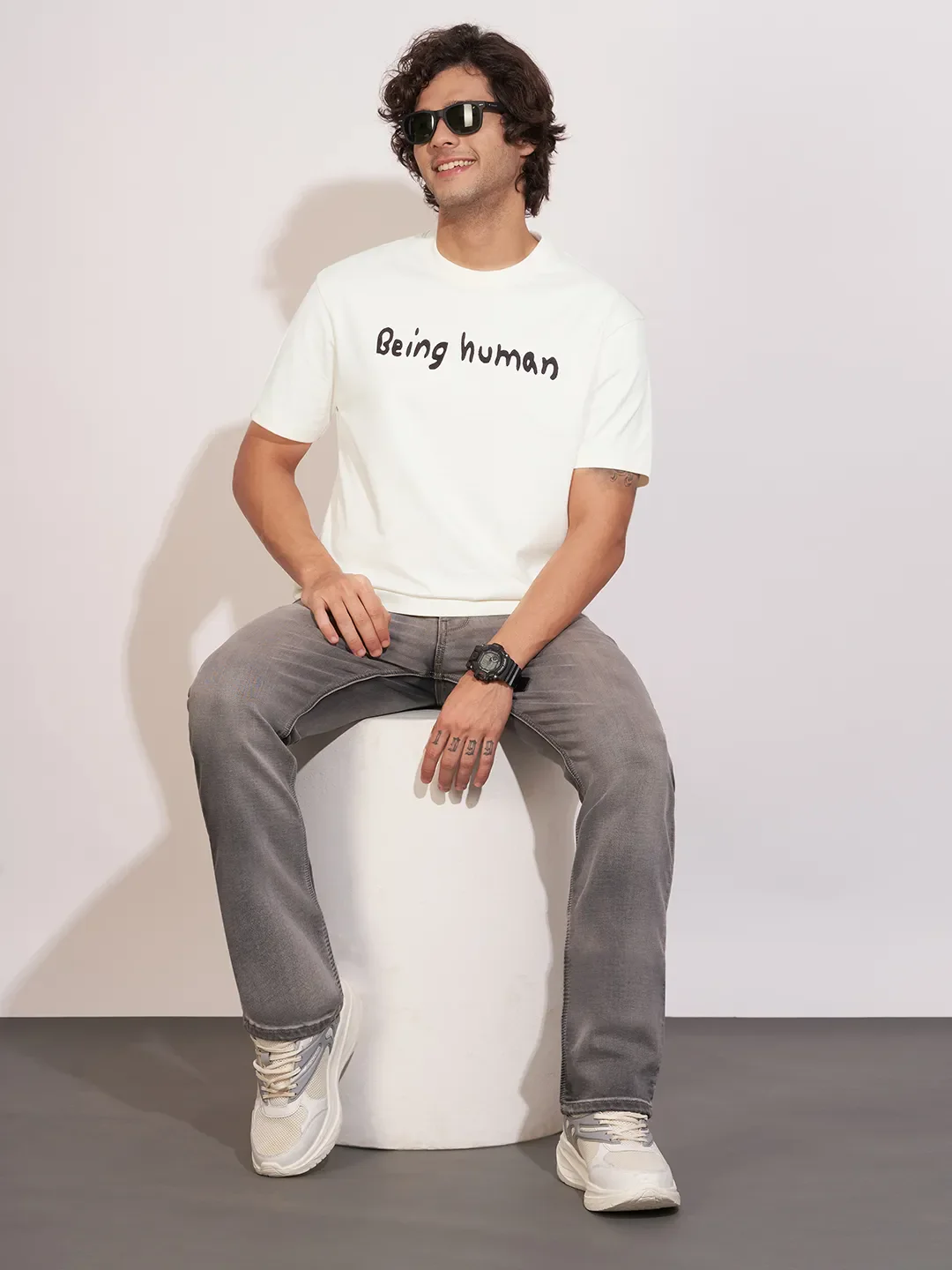 Off White Easy Fit Round Neck Men's T-Shirt by Being Human Clothing - Image 4