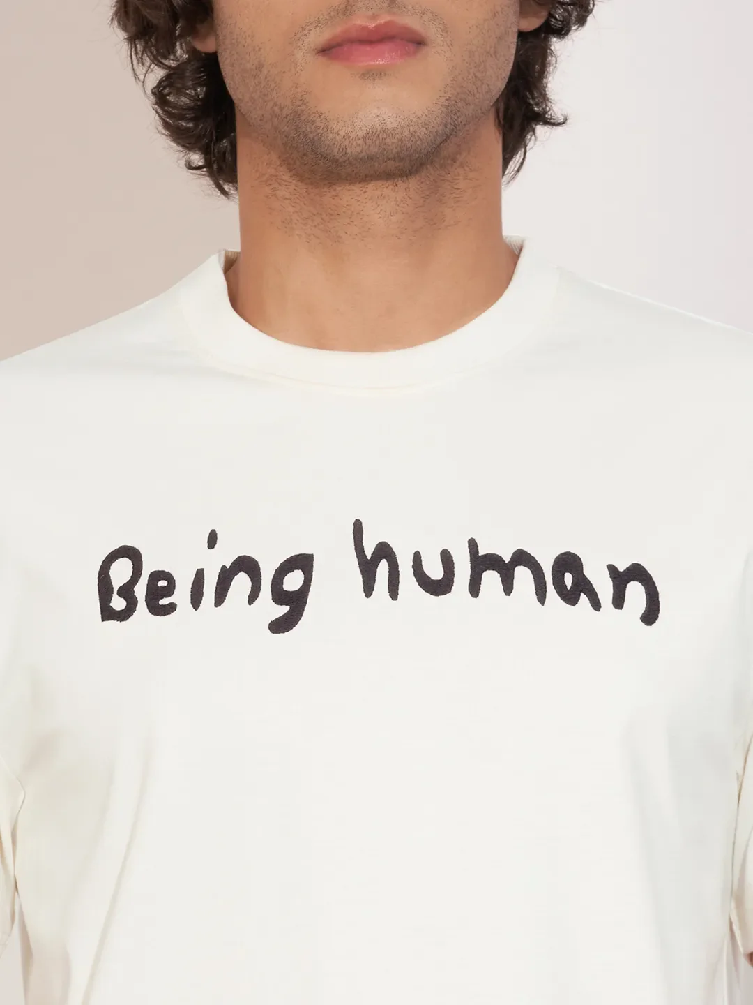 Off White Easy Fit Round Neck Men's T-Shirt by Being Human Clothing - Image 5