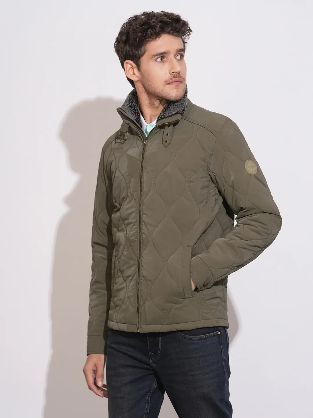 Olive Regular Fit Long Sleeves Polyester Men's Jacket by Being Human Clothing - Image 2
