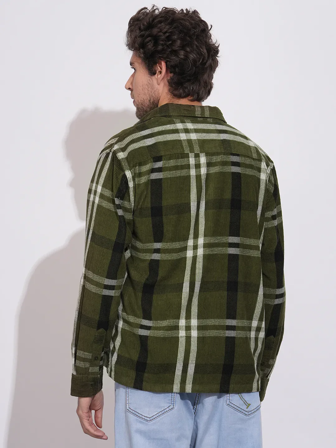 Olive Moderno Fit Regular Collar Men's Shirt by Being Human Clothing - Image 3