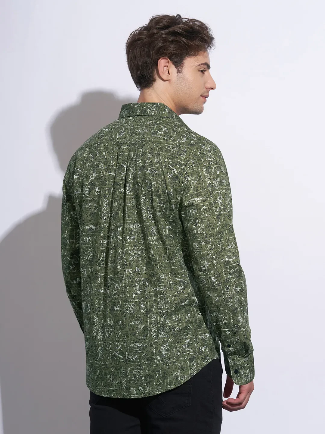 Olive Moderno Fit Regular Collar Long Sleeves Cotton Men's Shirt by Being Human Clothing - Image 3
