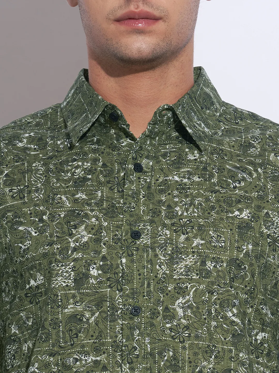 Olive Moderno Fit Regular Collar Long Sleeves Cotton Men's Shirt by Being Human Clothing - Image 5