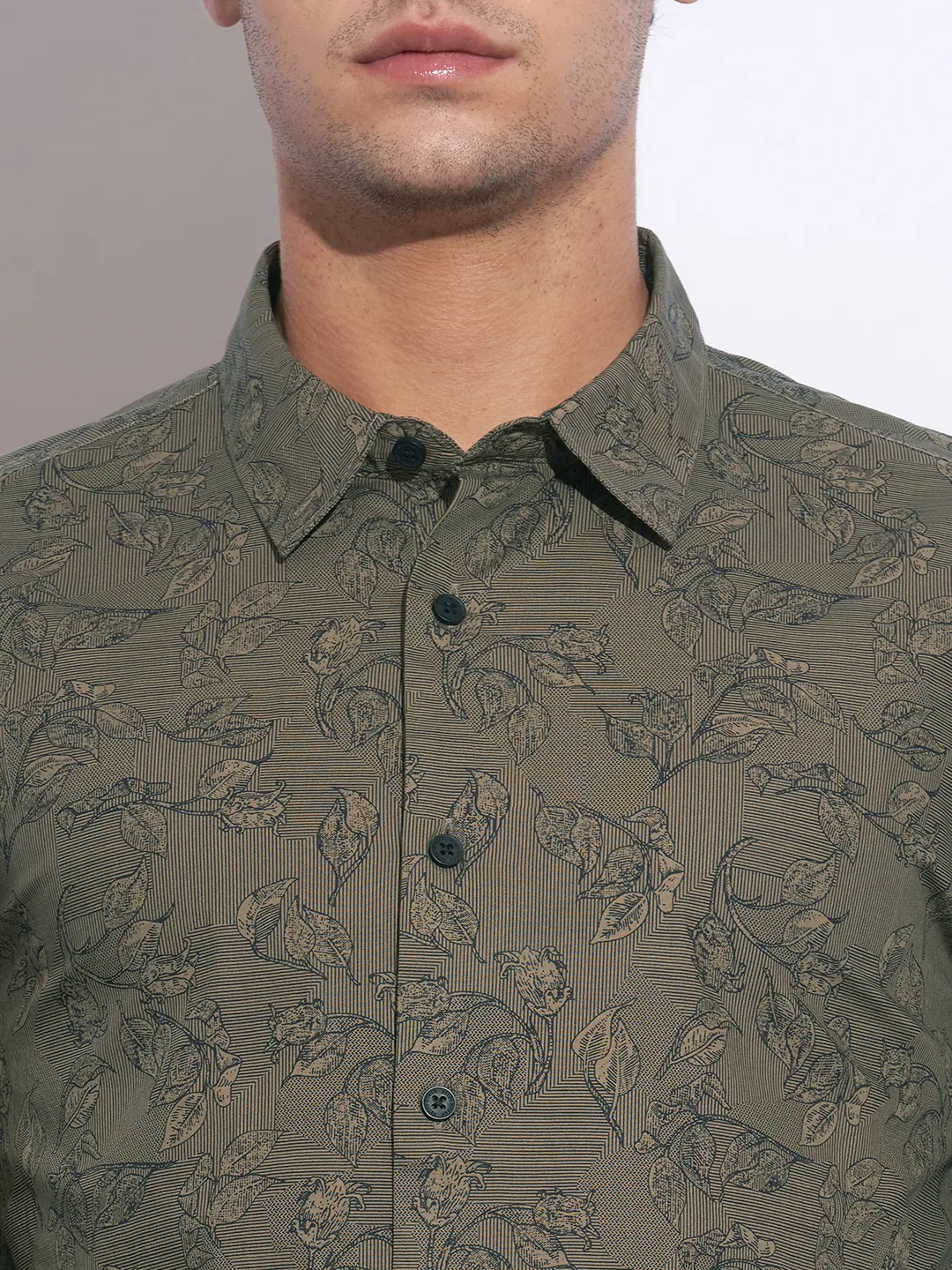 Olive Moderno Fit Regular Collar Long Sleeves Cotton Men's Shirt by Being Human Clothing - Image 5