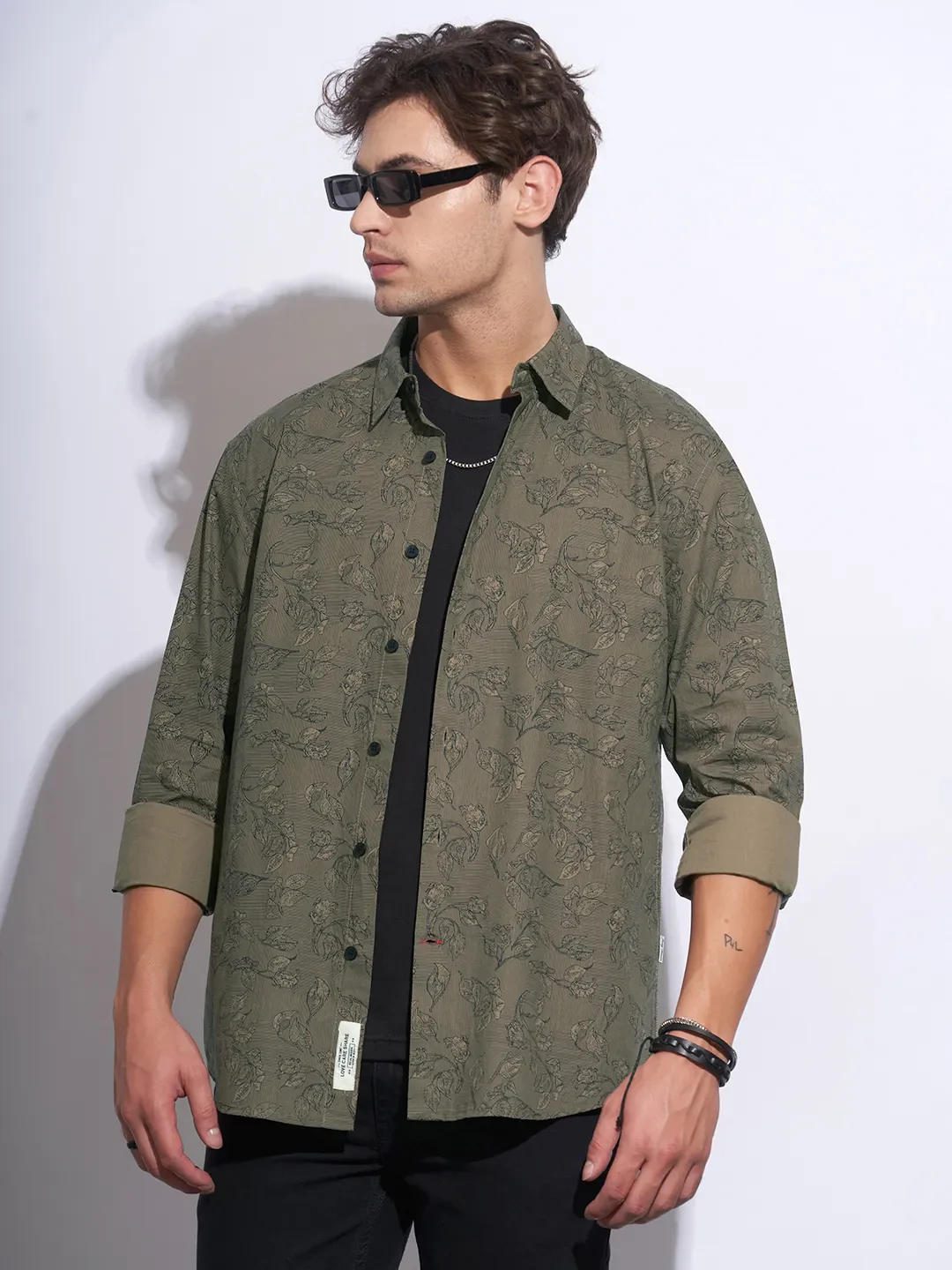 Olive Moderno Fit Regular Collar Long Sleeves Cotton Men's Shirt by Being Human Clothing - Image 6