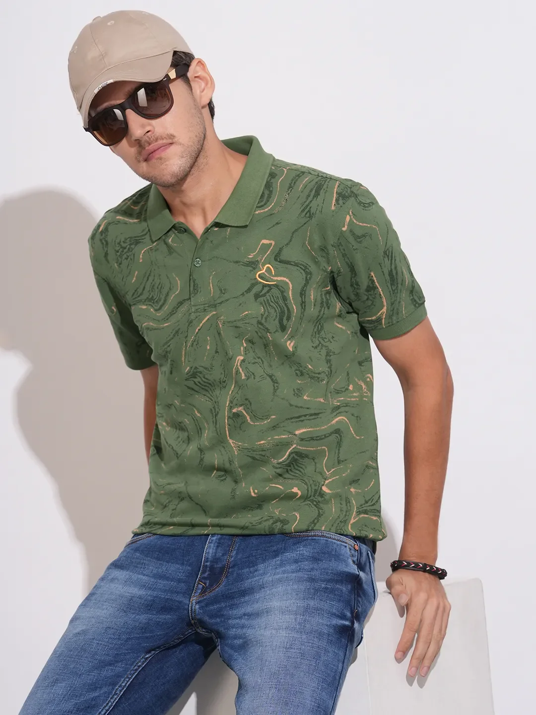 Olive Regular Fit Men's Polo T-Shirt by Being Human Clothing - Image 6