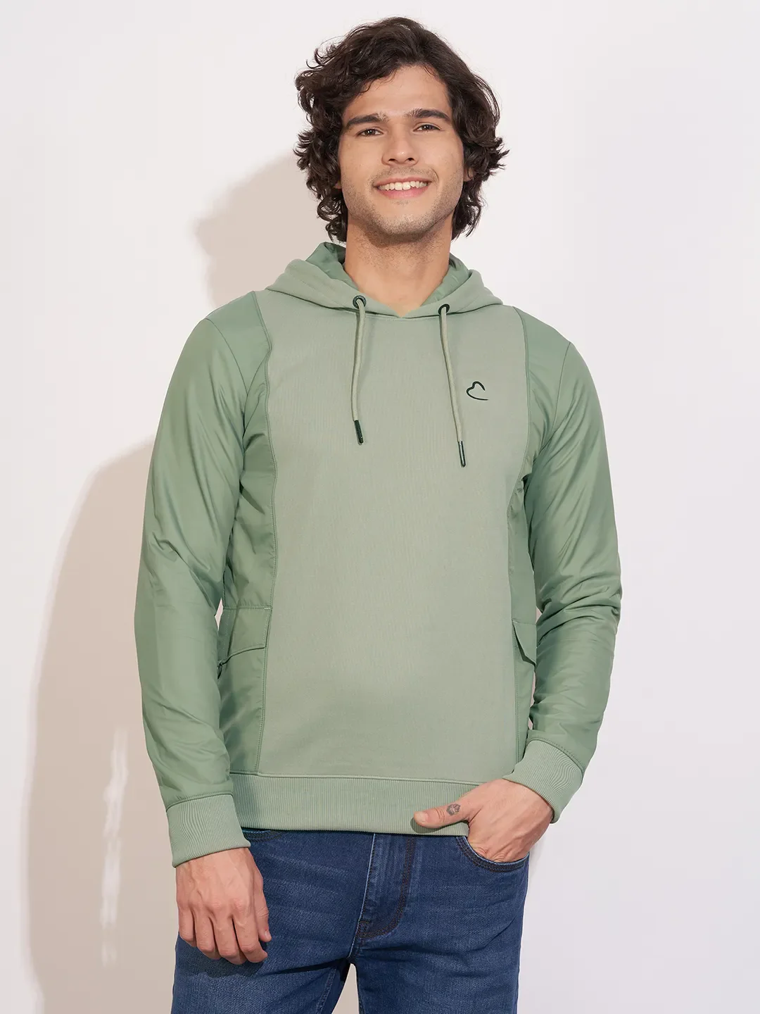 Olive Regular Fit  Long Sleeves Men's Hoodie by Being Human Clothing