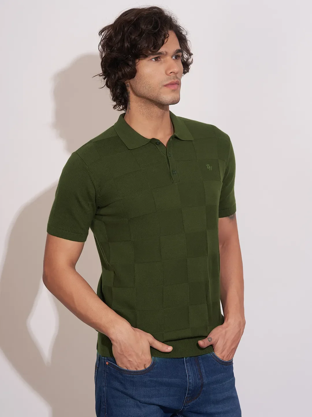Olive Regular Fit Men's Polo T-Shirt by Being Human Clothing - Image 2
