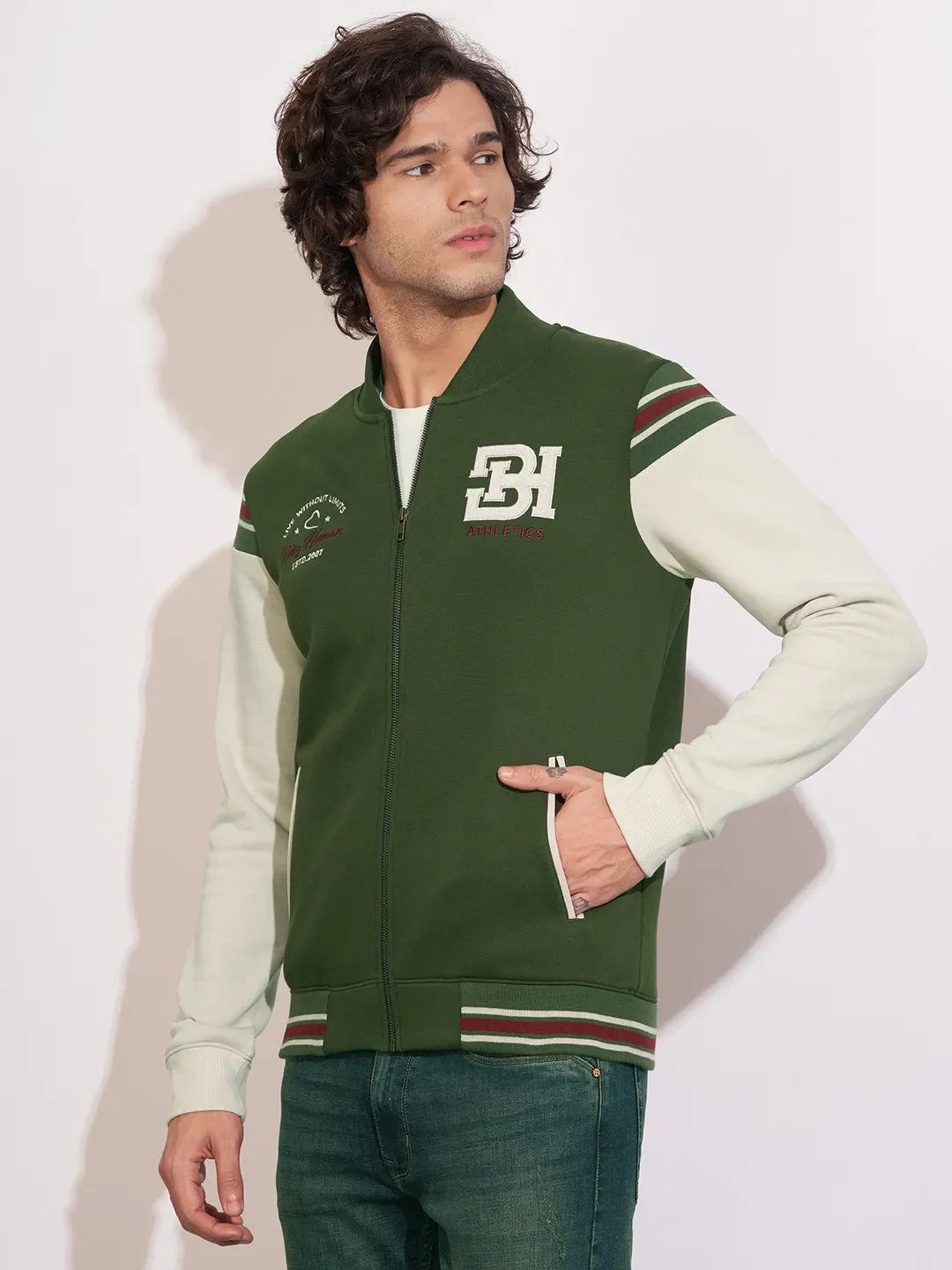 Olive Regular Fit Round Neck Men's Sweatshirt by Being Human Clothing - Image 2