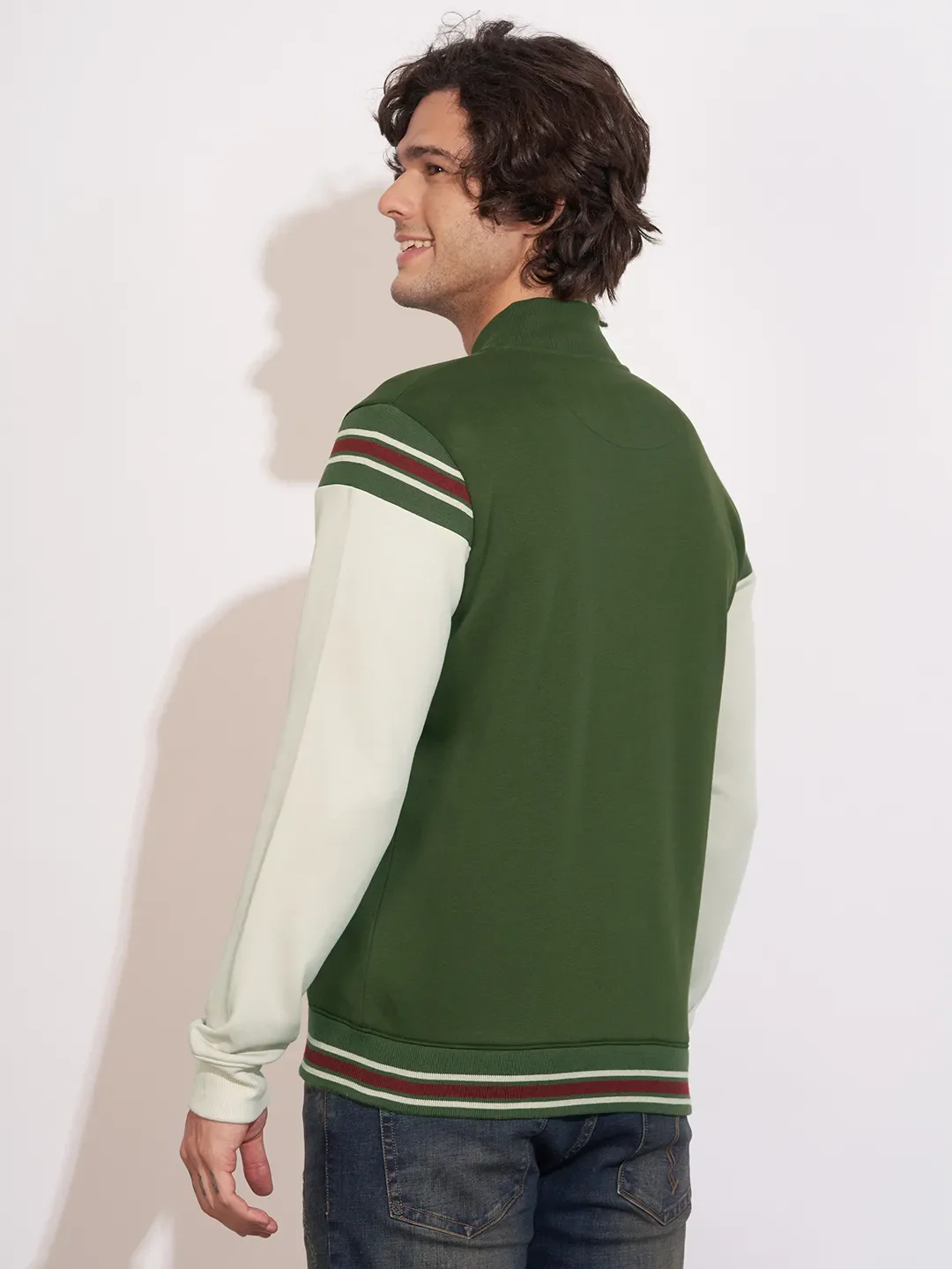 Olive Regular Fit Round Neck Men's Sweatshirt by Being Human Clothing - Image 3