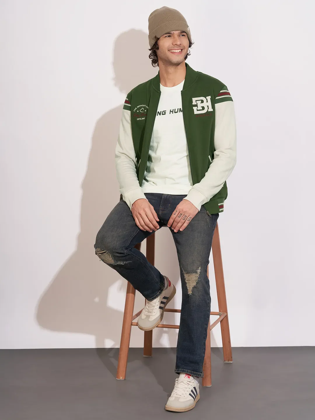 Olive Regular Fit Round Neck Men's Sweatshirt by Being Human Clothing - Image 4