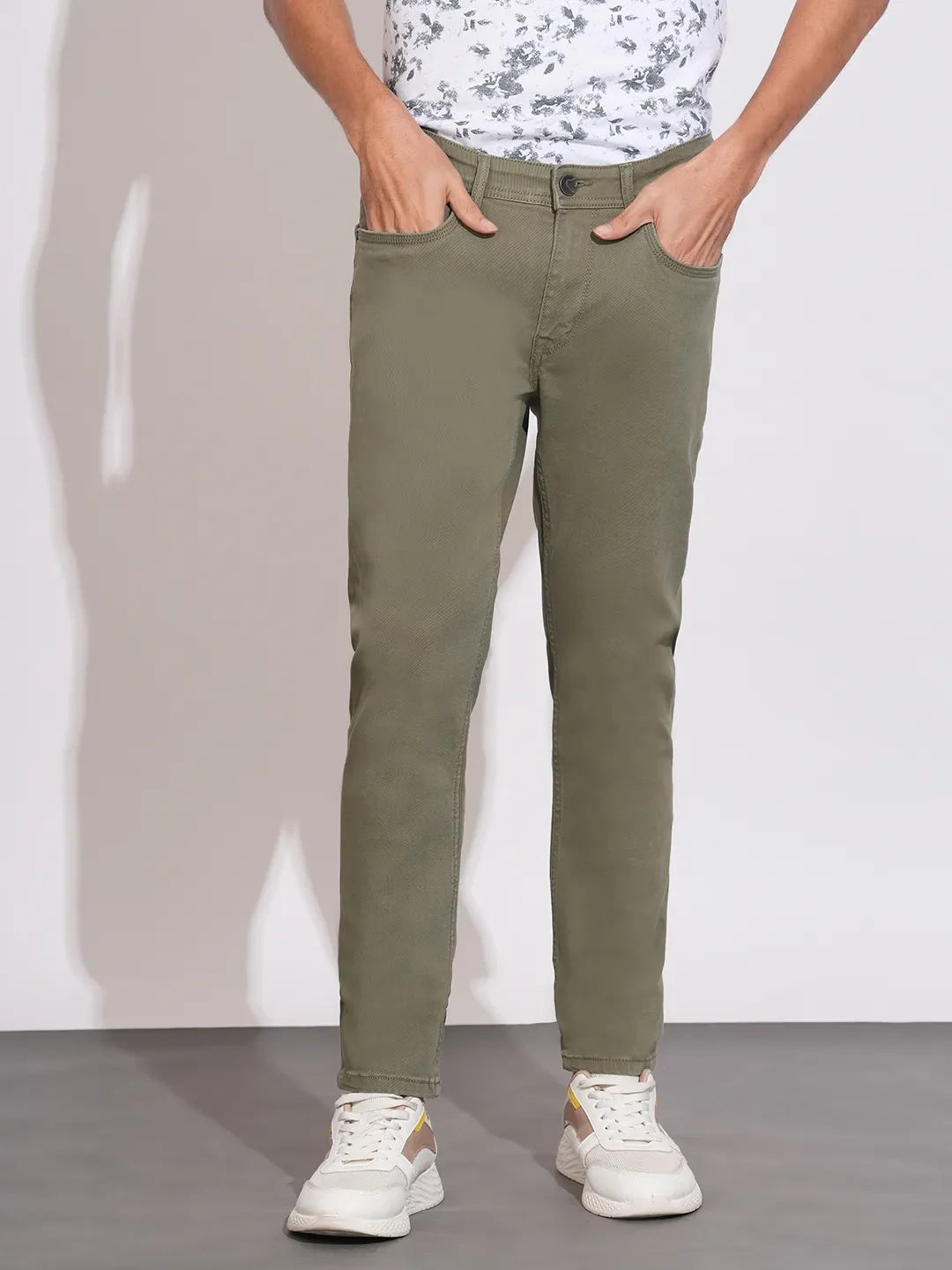 Olive Skinny Fit Denims For Men By Being Human Clothing