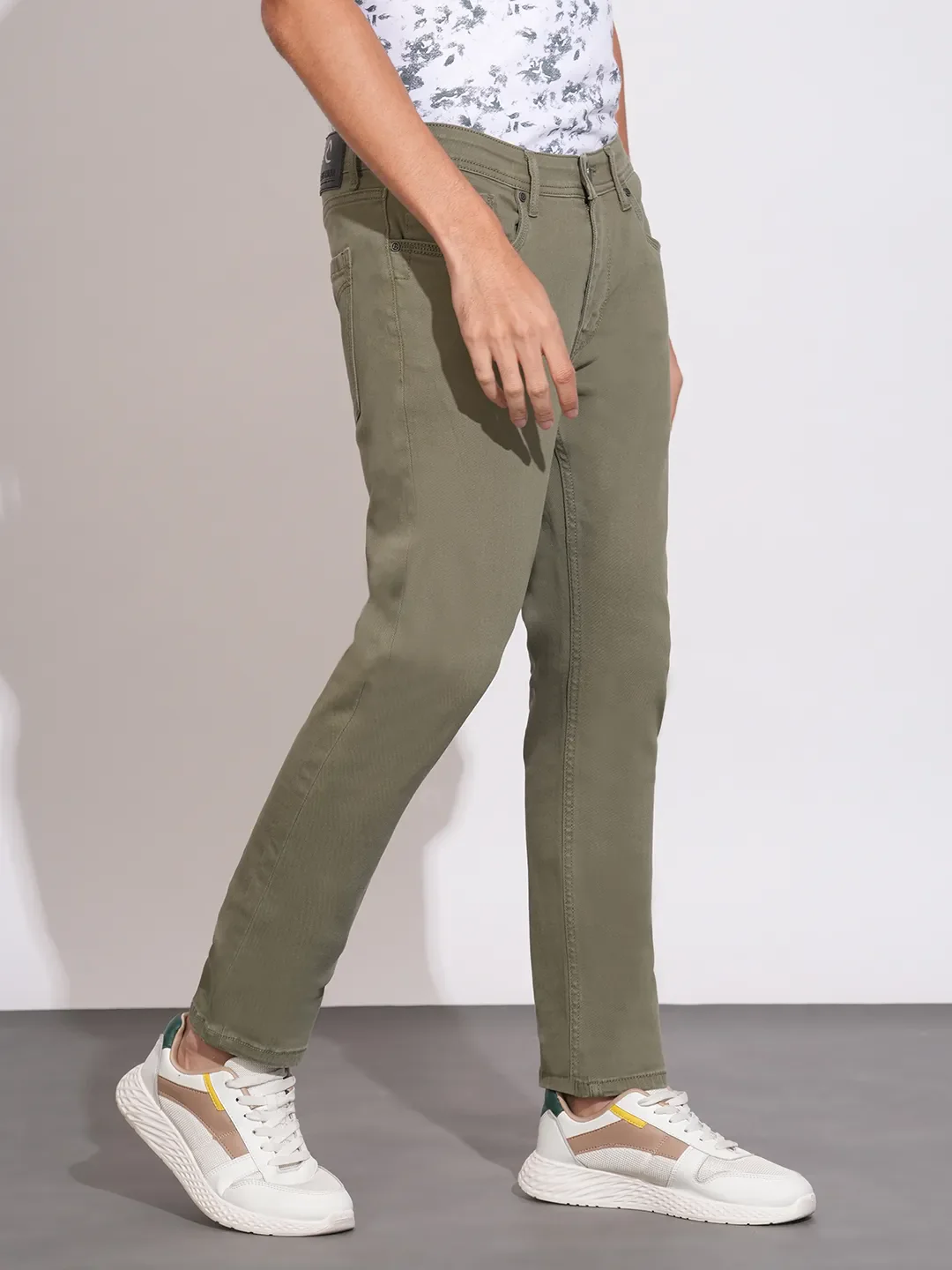 Olive Skinny Fit Denims For Men By Being Human Clothing - Image 2
