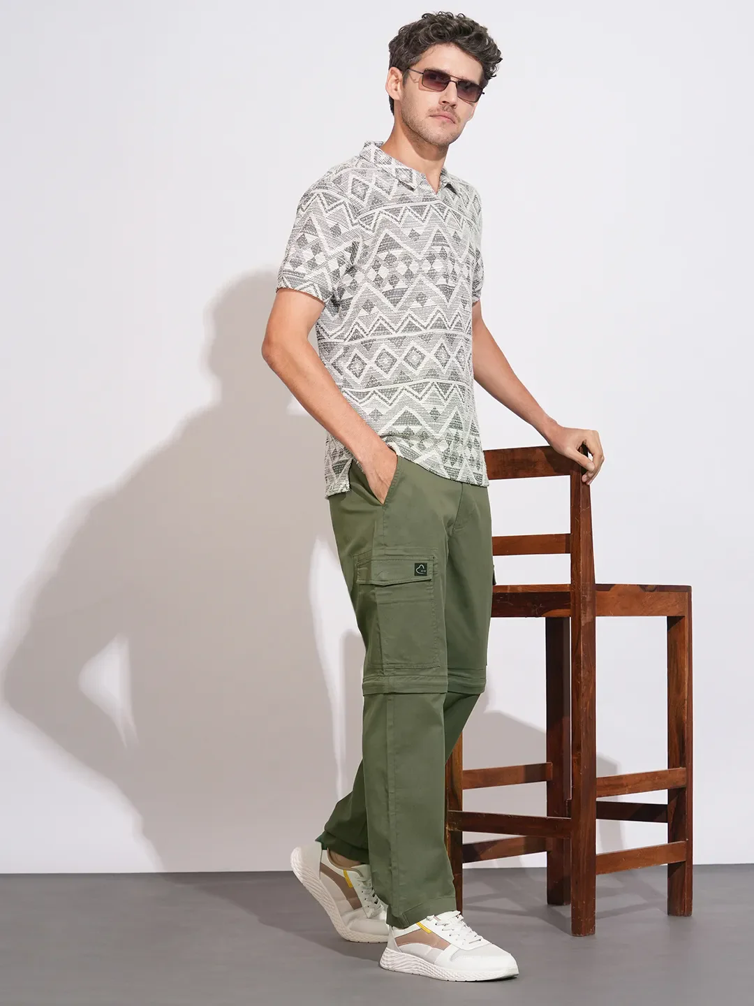 Olive Regular Fit Cargos for Men By Being Human Clothing - Image 4