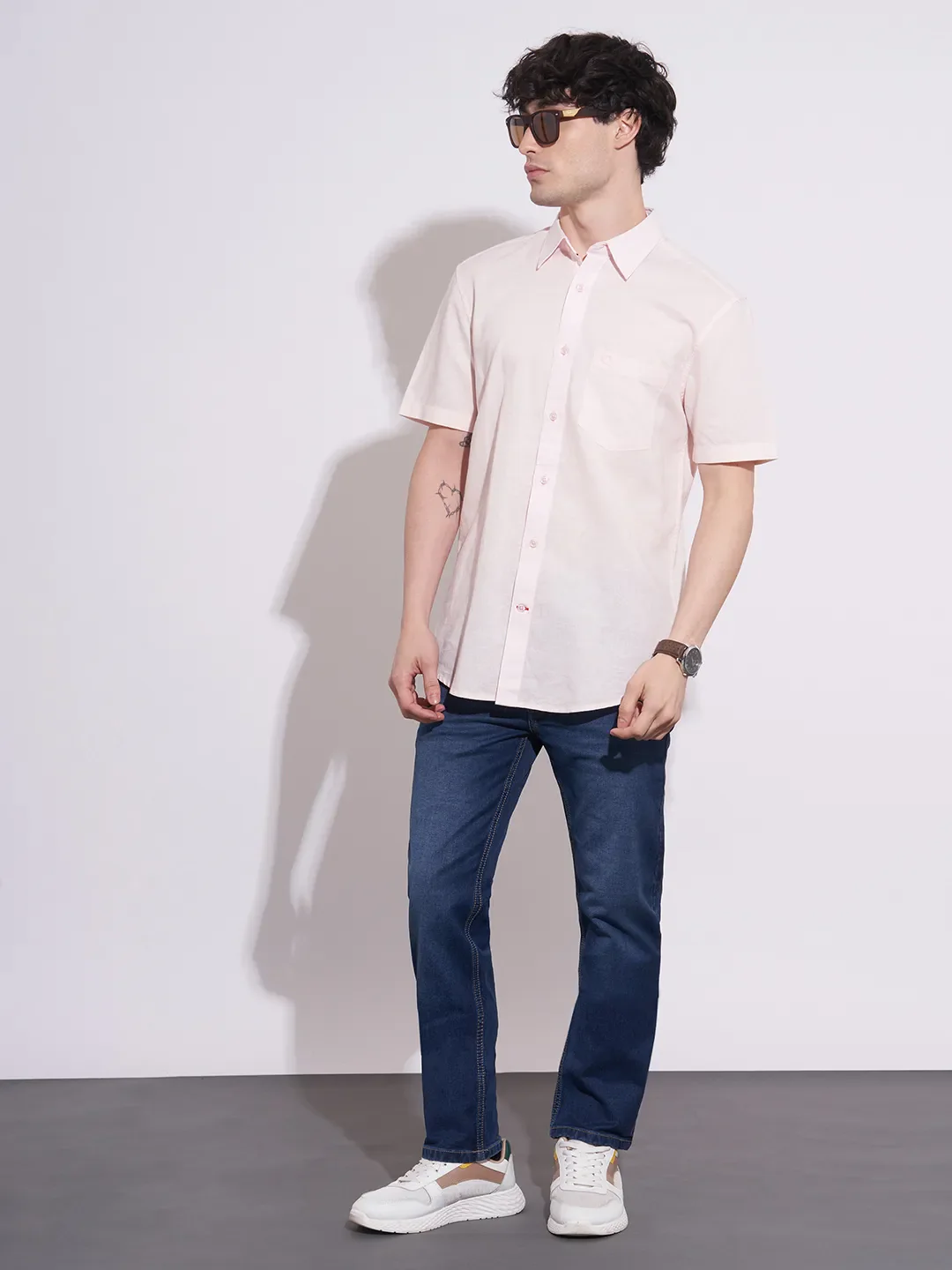 Pink Regular Fit Regular Collar Men's Shirt by Being Human Clothing